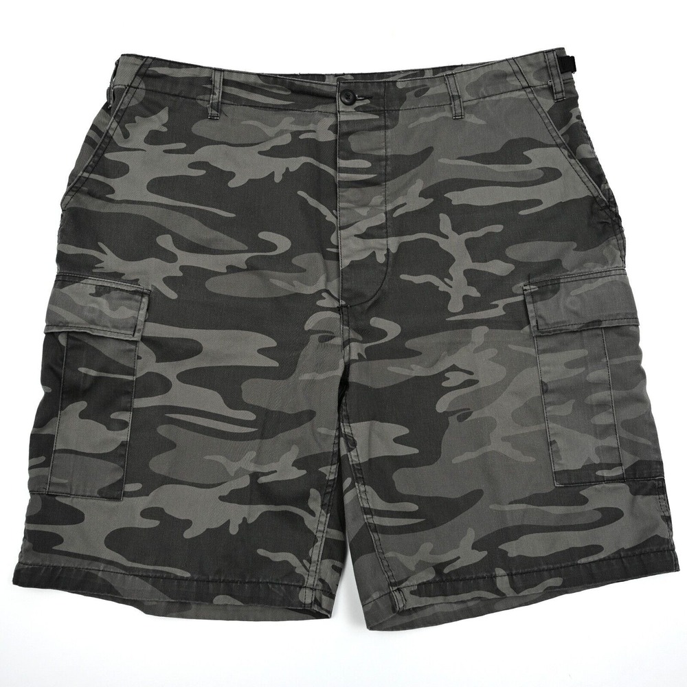 Rothco Cargo Shorts Men's BDU Gray Woodland‎ Camo Army Adjustable Waist EUC